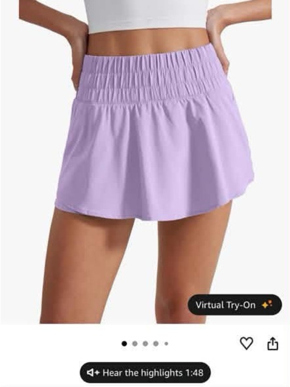 Women's Lilac Smocked Waist Active Skort